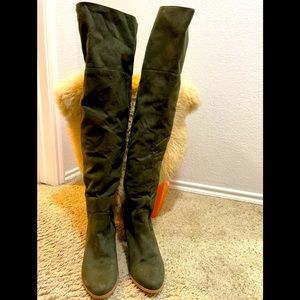 Olive green knee high boots